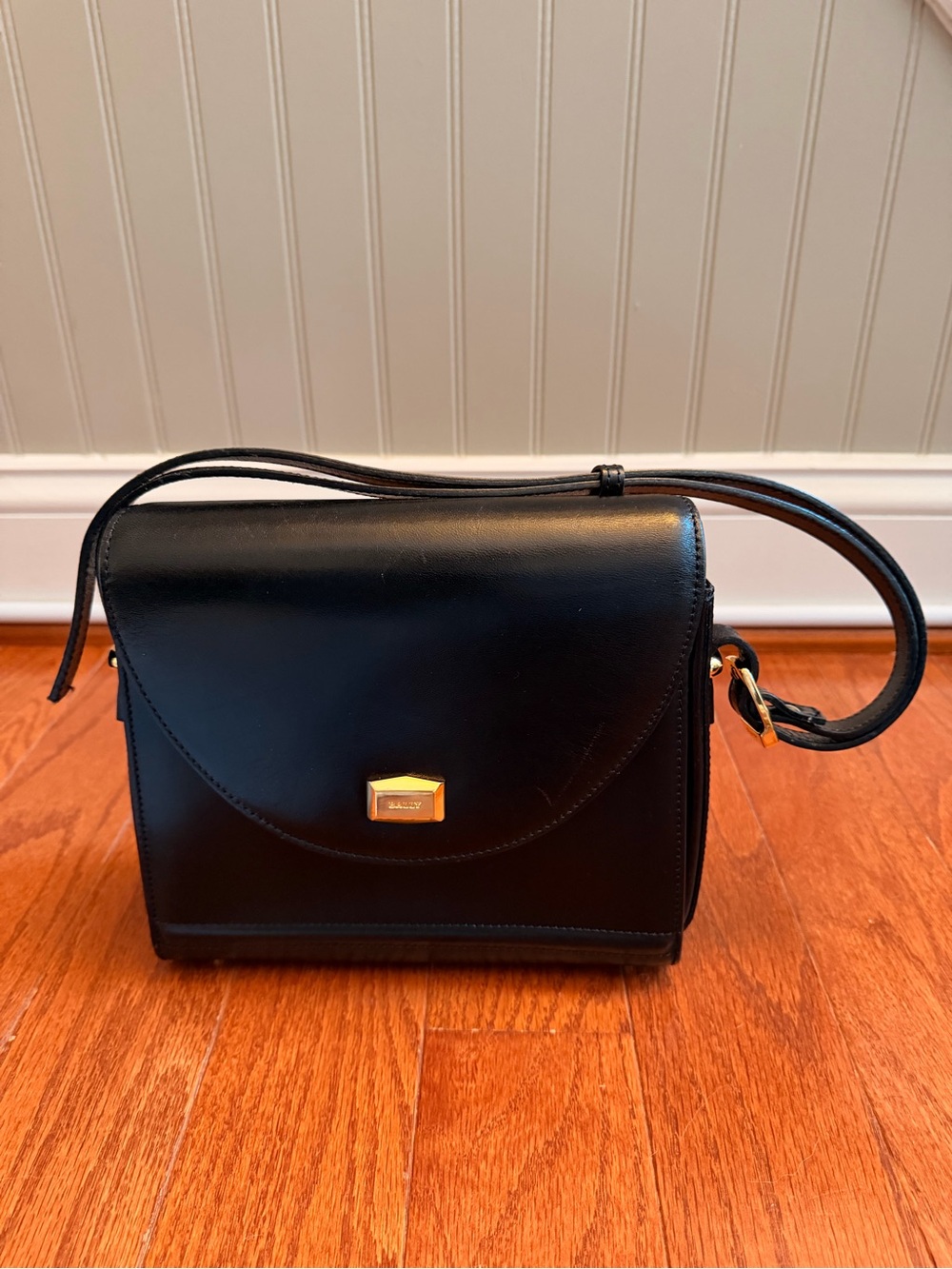 Bally Black Leather Crossbody Bag with Gold Accent